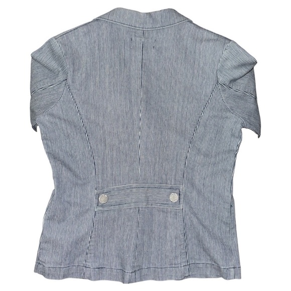 Women's Railroad Striped Blue/White Blazer Jacket Route 66 Size Med Trucker - Picture 3 of 4